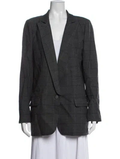 Pre-owned Smythe Wool Plaid Print Blazer In Grey