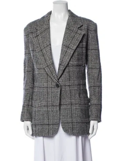 Pre-owned Smythe Wool Plaid Print Blazer In Grey
