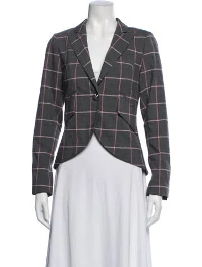 Pre-owned Smythe Wool Plaid Print Blazer In Grey