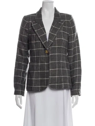 Pre-owned Smythe Wool Plaid Print Blazer In Grey