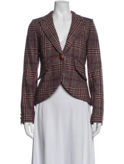 Pre-owned Smythe Wool Plaid Print Blazer In Grey