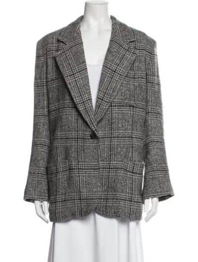 Pre-owned Smythe Wool Plaid Print Blazer In Grey