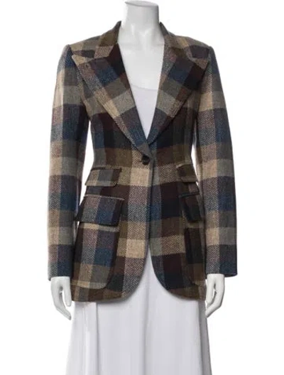 Pre-owned Smythe Wool Plaid Print Blazer In Neutrals
