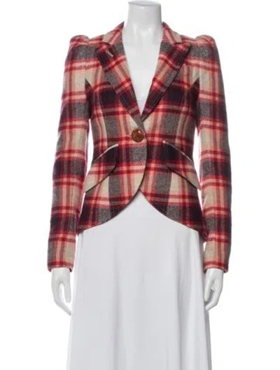 Pre-owned Smythe Wool Plaid Print Blazer In Neutrals/red