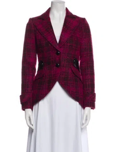 Pre-owned Smythe Wool Plaid Print Blazer In Pink