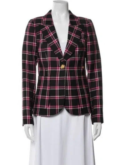 Pre-owned Smythe Wool Plaid Print Blazer In Pink