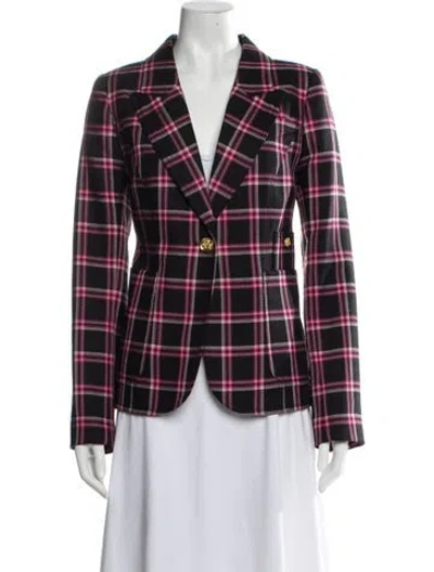 Pre-owned Smythe Wool Plaid Print Blazer In Pink