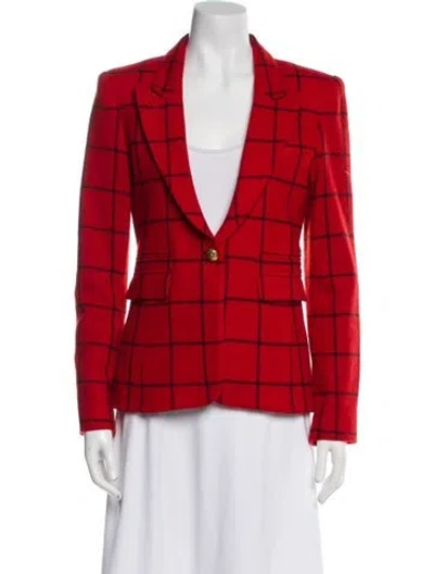 Pre-owned Smythe Wool Plaid Print Blazer In Red