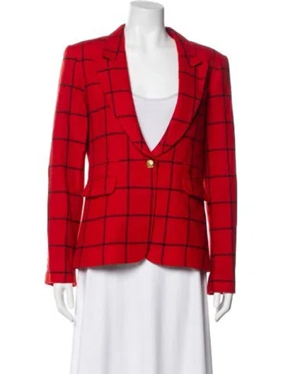 Pre-owned Smythe Wool Plaid Print Blazer In Red