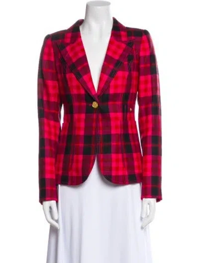 Pre-owned Smythe Wool Plaid Print Blazer In Red