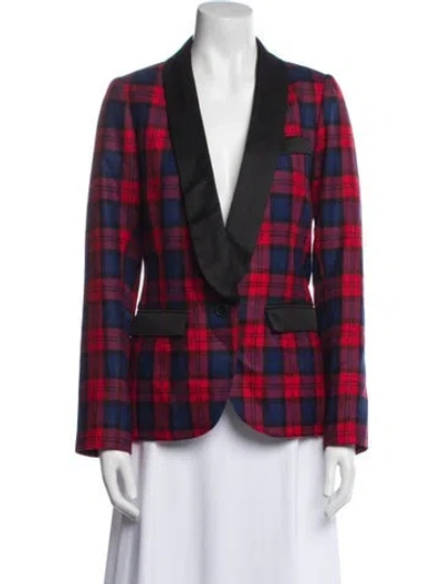 Pre-owned Smythe Wool Plaid Print Blazer In Red