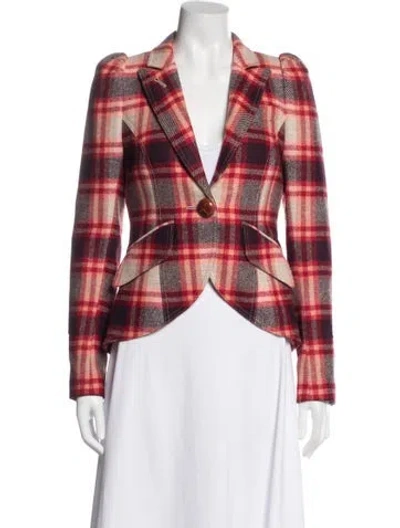 Pre-owned Smythe Wool Plaid Print Blazer In Red