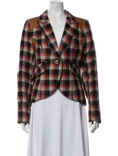 Pre-owned Smythe Wool Plaid Print Blazer In Red