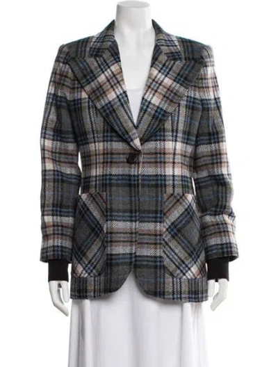 Pre-owned Smythe Wool Plaid Print Blazer W/ Tags In Blue