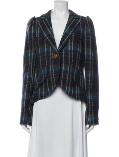 Pre-owned Smythe Wool Plaid Print Blazer W/ Tags In Blue