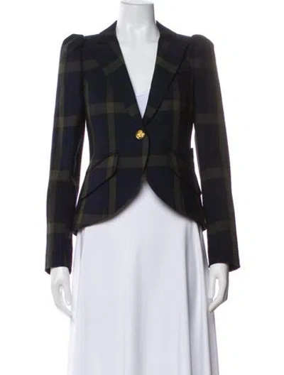 Pre-owned Smythe Wool Plaid Print Blazer W/ Tags In Gray