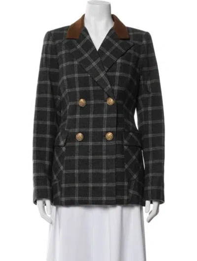 Pre-owned Smythe Wool Plaid Print Blazer W/ Tags In Grey