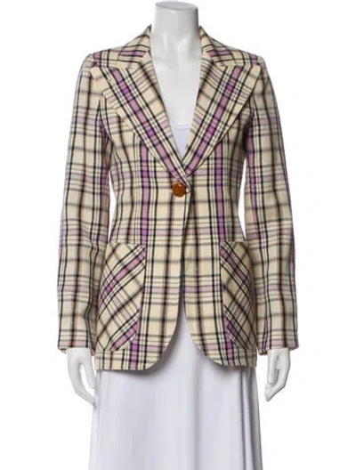 Pre-owned Smythe Wool Plaid Print Blazer W/ Tags In Neutral