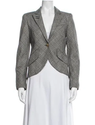 Pre-owned Smythe Wool Plaid Print Blazer In White