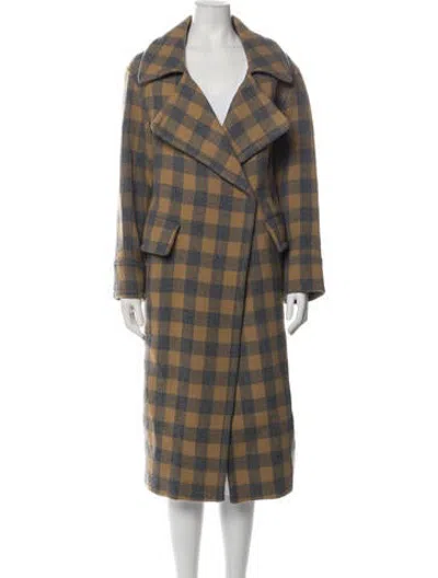 Pre-owned Smythe Wool Plaid Print Coat In Grey