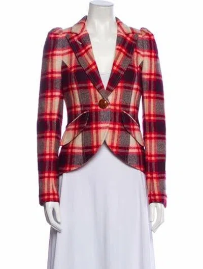 Pre-owned Smythe Wool Plaid Print Evening Jacket In Red