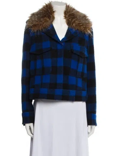 Pre-owned Smythe Wool Plaid Print Jacket In Blue