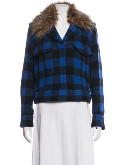 Pre-owned Smythe Wool Plaid Print Jacket In Blue