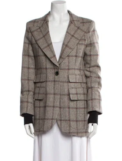 Pre-owned Smythe Wool Plaid Print Peacoat In Neutral