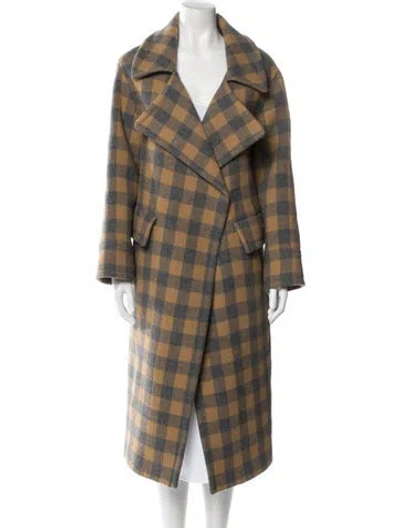 Pre-owned Smythe Wool Plaid Print Trench Coat In Gray