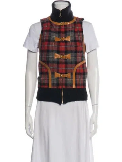 Pre-owned Smythe Wool Plaid Print Vest In Black/red