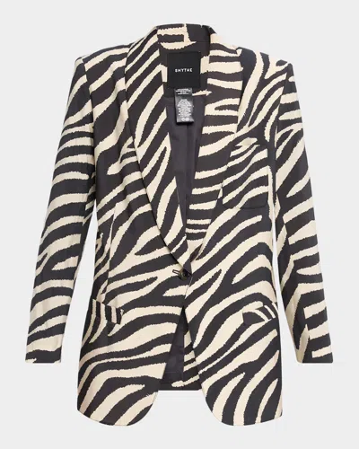 Smythe Zebra Shawl Collar Oversized Blazer In Black