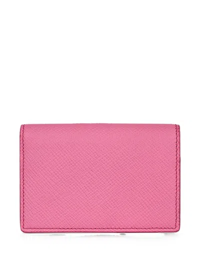 Smythson 파나마 크로스 그레인 레더 카드홀더 In Pink