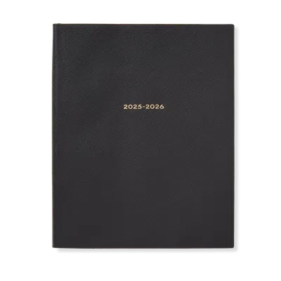 Smythson 2025-2026 Portobello Weekly Vertical Diary In Panama In Black