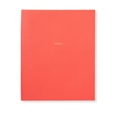 Smythson 2025 Portobello Weekly Vertical Agenda In Panama In Bright Coral