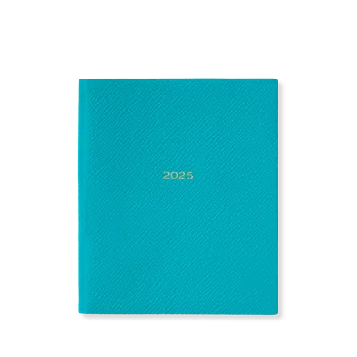 Smythson 2025 Premier Daily Fashion Diary In Panama In Bright Turquoise