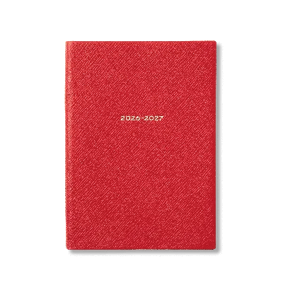 Smythson 2026-2027 Soho Weekly Diary In Panama In Scarlet Red