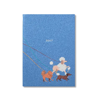 Smythson 2027 Dogs Soho Weekly Diary In Panama In Nile Blue