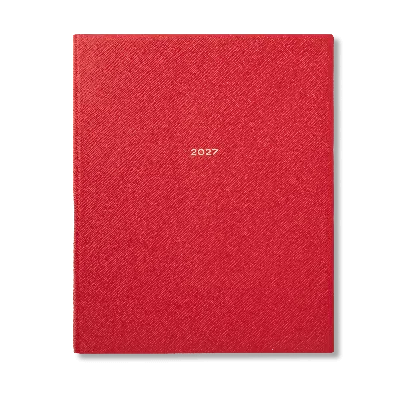 Smythson 2027 Portobello Weekly Vertical Diary In Panama In Scarlet Red