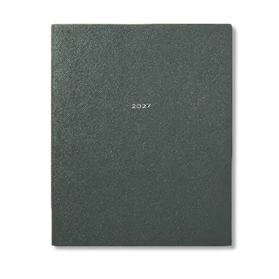 Smythson 2027 Portobello Weekly Vertical Diary In Panama In Slate Green