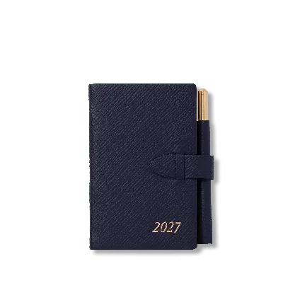 Smythson 2027 Wafer Weekly Diary With Pencil In Panama In Navy