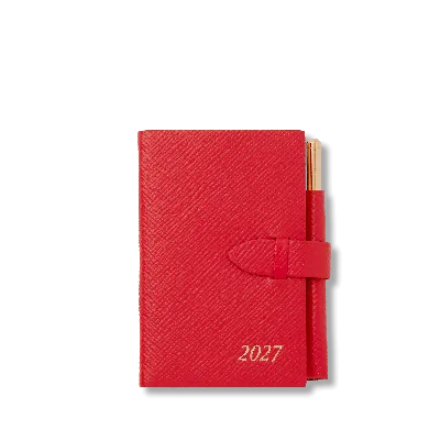 Smythson 2027 Wafer Weekly Diary With Pencil In Panama In Scarlet Red