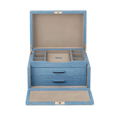 Smythson 3 Drawer Jewellery Box In Mara In Nile Blue