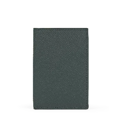 Smythson 6 Card Slot Folded Card Holder In Panama In Slate Green