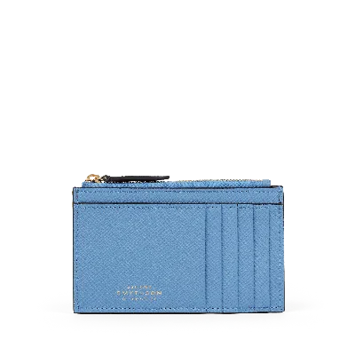 Smythson 8 Card Slot Coin Purse In Panama In Nile Blue