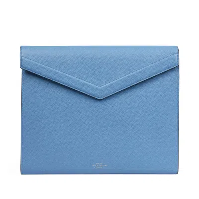 Smythson A4 Envelope Writing Folder In Panama In Nile Blue