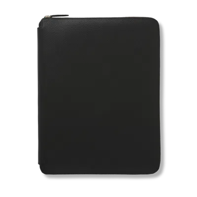 Smythson A4 Writing Folder With Zip In Panama In Black