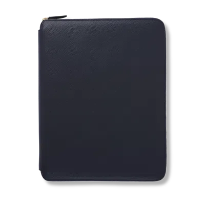 Smythson A4 Writing Folder With Zip In Panama In Navy