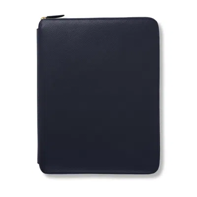 Smythson A4 Writing Folder With Zip In Panama In Navy