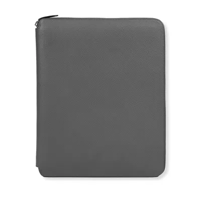 Smythson A4 Writing Folder With Zip In Panama In Storm Grey