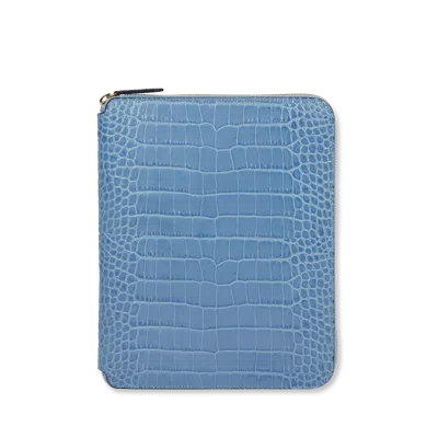 Smythson A5 Writing Folder With Zip In Mara In Nile Blue